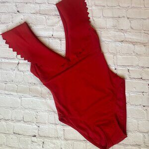 Classic Red Scallop One-Piece Swimsuit
